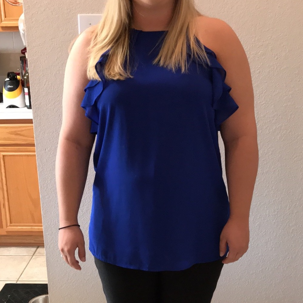 Royal blue blouse with ruffles